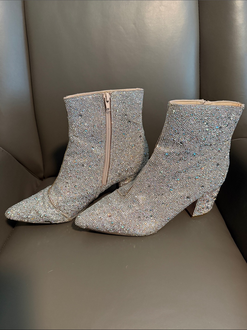 Betsey Johnson Iridescent Crystal Embellished Ankle Boots - Silver